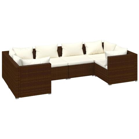 Set Divani Da Giardino 6 Pz Con Cuscini In Polyrattan Marrone - Foto 1