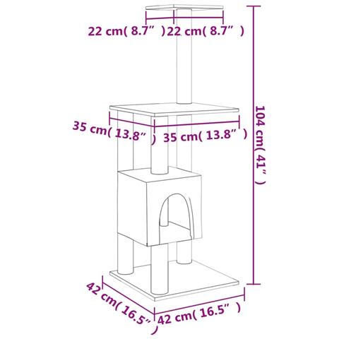 Albero per Gatti con Tiragraffi in Sisal Crema 104 cm - Foto 6