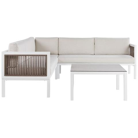 Salotto Da Giardino 4 Posti Metallo Bianco Marrone E Beige Sinistro Borello - Foto 8