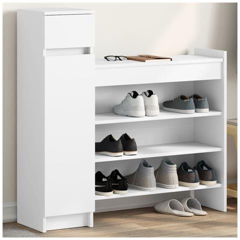 Scarpiera Bianca 100,5x28x100 Cm In Legno Multistrato - Foto 1