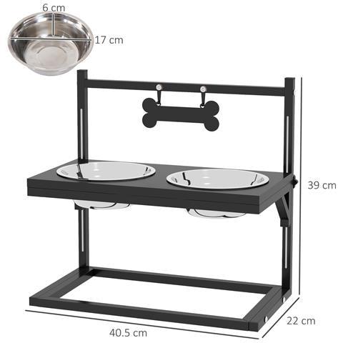 Portaciotole Per Cani Rialzata Con Altezza Regolabile, 2 Ciotole In Acciaio Da 900ml, Nero - Foto 2