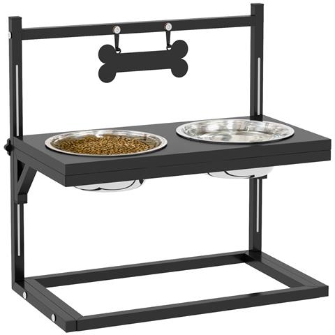 Portaciotole Per Cani Rialzata Con Altezza Regolabile, 2 Ciotole In Acciaio Da 900ml, Nero - Foto 1