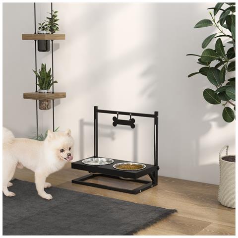 Portaciotole Per Cani Rialzata Con Altezza Regolabile, 2 Ciotole In Acciaio Da 900ml, Nero - Foto 6