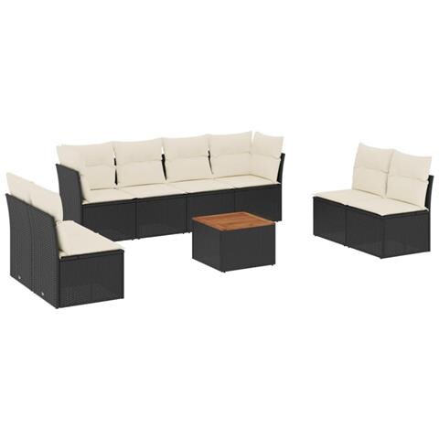 Set Divani da Giardino 9 pz con Cuscini Nero in Polyrattan - Foto 1