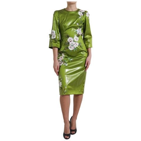 Abito Longuette Tubino Con Decorazioni Floreali Verdi - It40-s - Foto 1