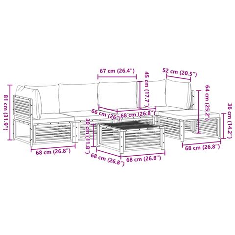 Set Divano da Giardino 6 pz con Cuscini in Massello di Acacia - Foto 10