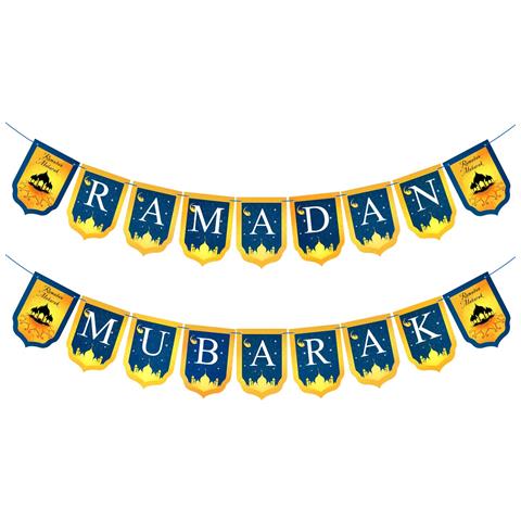 Banner Ramadan Mubarak Elegante Decorazione Blu-oro Per Una Festa Speciale A Casa - Foto 1