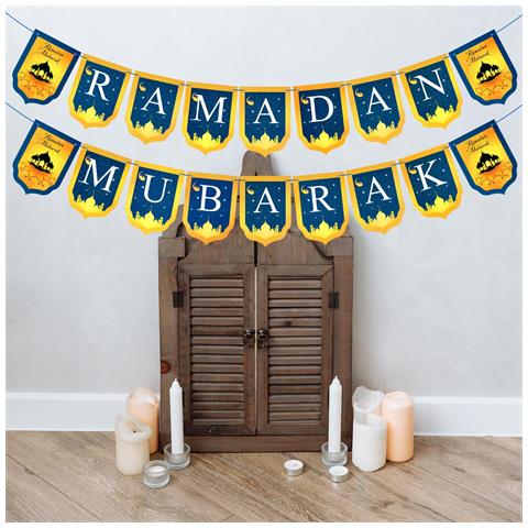 Banner Ramadan Mubarak Elegante Decorazione Blu-oro Per Una Festa Speciale A Casa - Foto 6