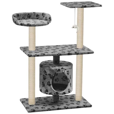 Lusso Casadino - Albero Per Gatti E Tiragraffi Sisal 95 Cm Zampe Stampate Grigio - Foto 1