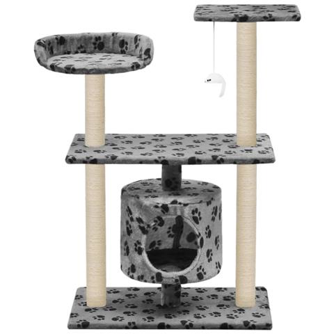 Lusso Casadino - Albero Per Gatti E Tiragraffi Sisal 95 Cm Zampe Stampate Grigio - Foto 2
