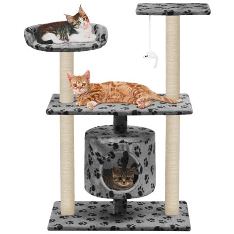 Lusso Casadino - Albero Per Gatti E Tiragraffi Sisal 95 Cm Zampe Stampate Grigio - Foto 7