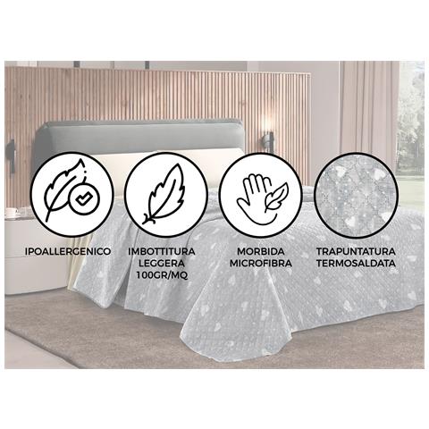 Copriletto Challenge Stampato In 100% Microfibra Di Poliestere Dis. Cuori 2 Piazze Grigio - Foto 2