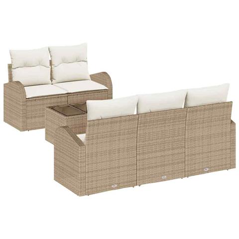Set di divani da giardino 6 Pezzi con cuscini Beige Rattan - Foto 1