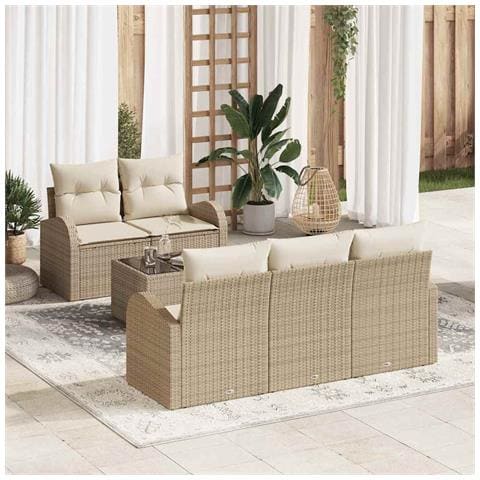 Set di divani da giardino 6 Pezzi con cuscini Beige Rattan - Foto 2