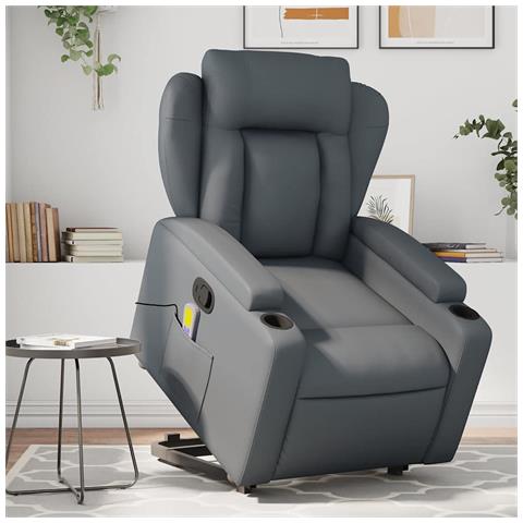 Poltrona Alzapersona Reclinabile Massaggio Grigio Similpelle - Foto 2