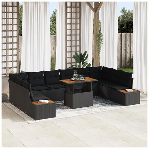 Set da pranzo da giardino 11 pezzi con cuscini rattan polyrattan nero acciaio marrone - Foto 2