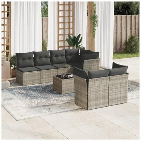 Set Divano da Giardino 8pz con Cuscini Grigio Chiaro Polyrattan - Foto 2