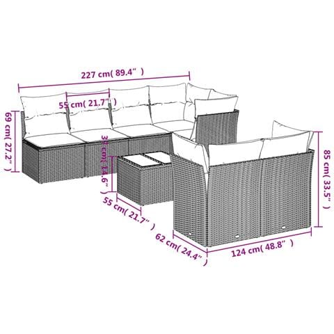 Set Divano da Giardino 8pz con Cuscini Grigio Chiaro Polyrattan - Foto 3
