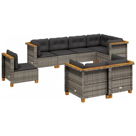 Set Divano da Giardino 8 pz con Cuscini Grigio in Polyrattan - Foto 1