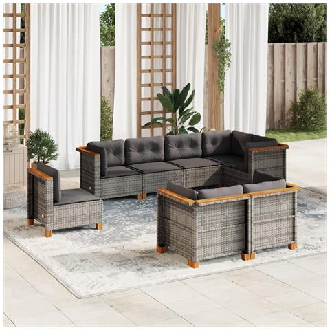 Set Divano da Giardino 8 pz con Cuscini Grigio in Polyrattan - Foto 2