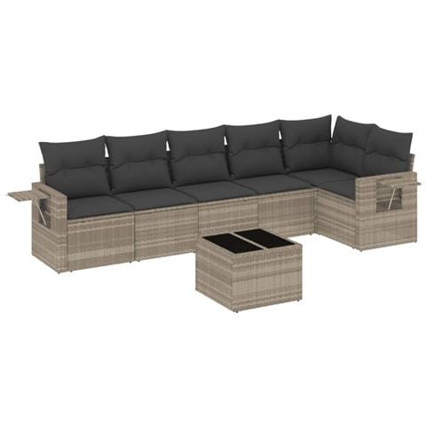 Set Divani da Giardino 7pz con Cuscini Grigio Chiaro Polyrattan - Foto 1