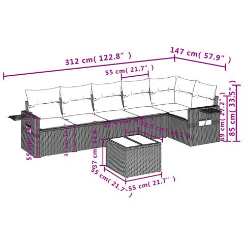 Set Divani da Giardino 7pz con Cuscini Grigio Chiaro Polyrattan - Foto 3