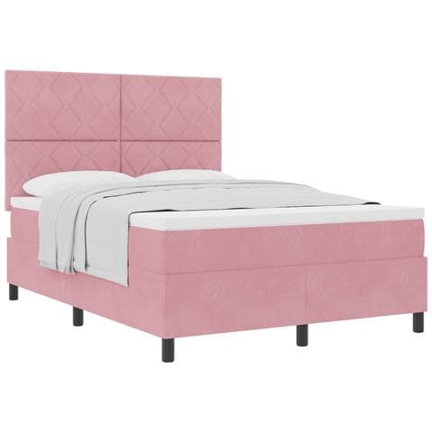 Rete a Doghe con Materasso  Rosa 140x190 cm Velluto - Foto 1