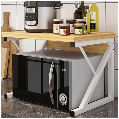 Scaffale Mensola Cucina Mobiletto Porta Microonde Ripiano Metallo Legno Beige - Foto 1