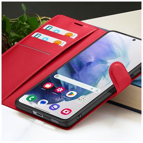 Custodia A Portafoglio Per Galaxy S21 Plus Con Supporto E Linguetta Magnetica, Rosso - Foto 5