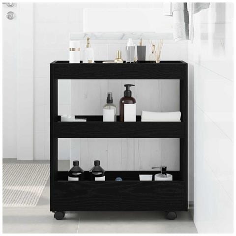 Carrello di Stoccaggio Stretto Rovere Nero 60 x 18 x 70 cm - Foto 2