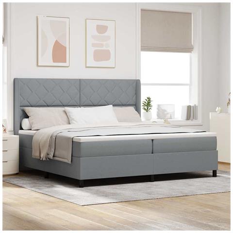 Letto a molle con materasso Grigio chiaro 200 x 200 cm Tessuto - Foto 2