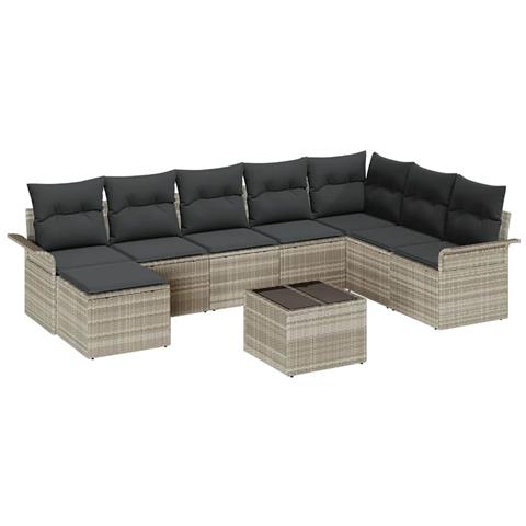 Set Divano da Giardino con cuscino 9 pcs Grigio Poly Rattan - Foto 1