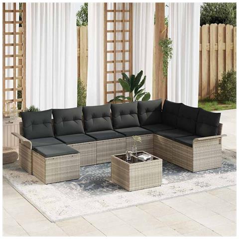 Set Divano da Giardino con cuscino 9 pcs Grigio Poly Rattan - Foto 2