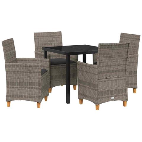 Set da Pranzo per Giardino 5 pcs Grigio polyrattan - Foto 1