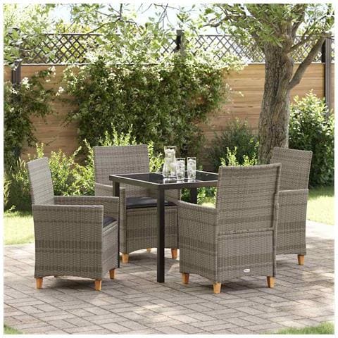 Set da Pranzo per Giardino 5 pcs Grigio polyrattan - Foto 2
