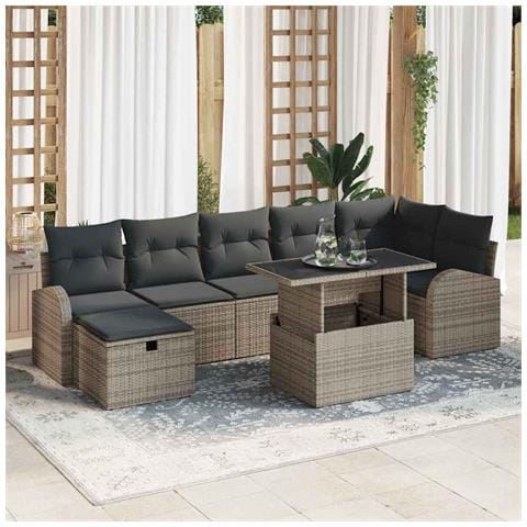 Set Divano da Giardino con cuscino 8 pcs Grigio Poly Rattan - Foto 2