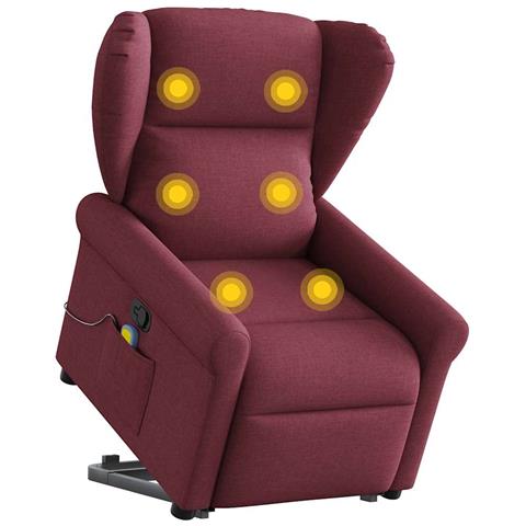 Poltrona Alzapersona Massaggio Reclinabile Rosso Vino Tessuto - Foto 1