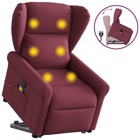 Poltrona Alzapersona Massaggio Reclinabile Rosso Vino Tessuto - Foto 9