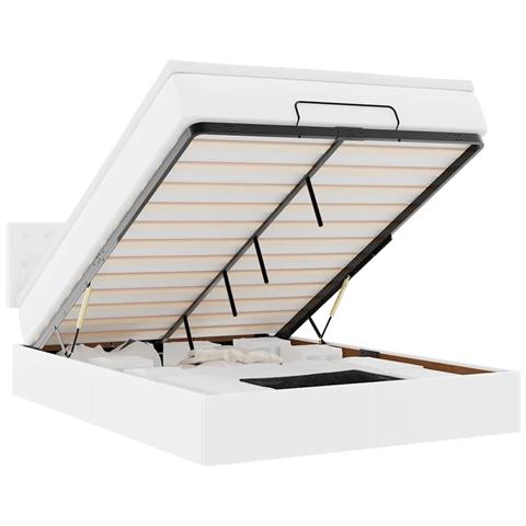 Pouf Letto con Materassi e LED Bianco Puro 140x190cm Similpelle - Foto 1