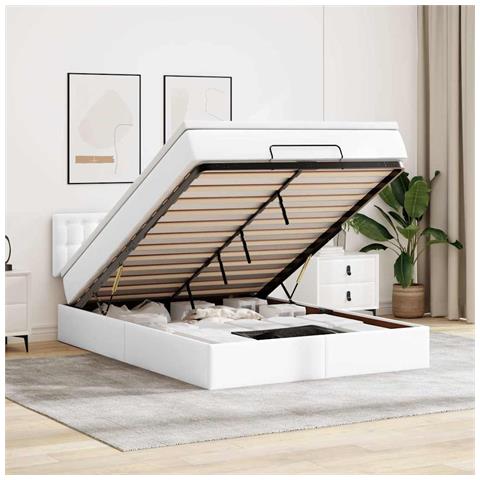 Pouf Letto con Materassi e LED Bianco Puro 140x190cm Similpelle - Foto 2