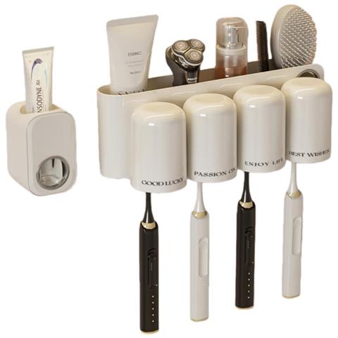 Portaspazzolino Senza Trapano Con Dispenser Automatico Di Dentifricio - 4 Posti - Foto 1