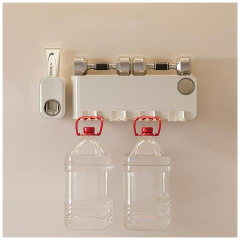 Portaspazzolino Senza Trapano Con Dispenser Automatico Di Dentifricio - 4 Posti - Foto 2
