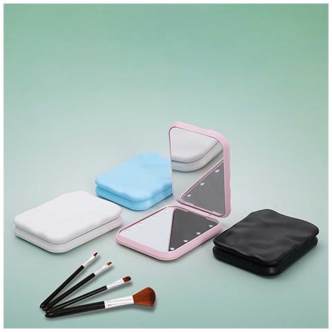 Specchio Per Trucco Portatile A Led Con Ingrandimento 3x E Luce Ad Anello Black - Foto 5