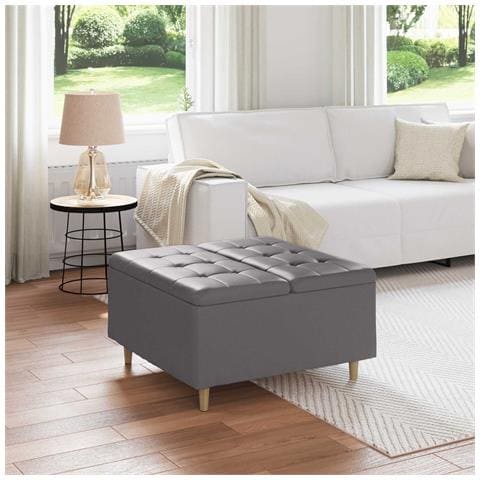 Pouf contenitore Grigio 80 x 80 x 45 cm Pelle sintetica - Foto 2