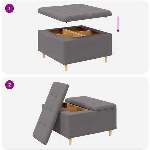 Pouf contenitore Grigio 80 x 80 x 45 cm Pelle sintetica - Foto 9