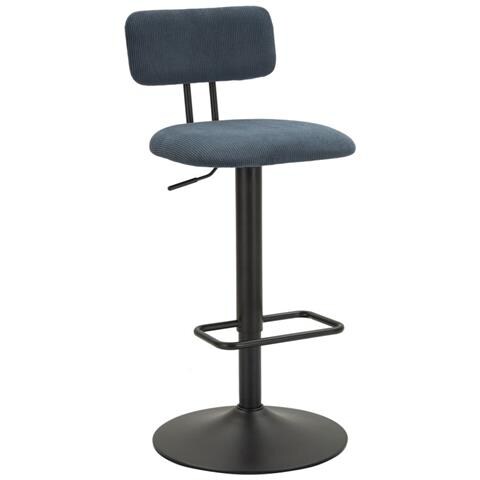 Set 2 Sgabelli Bar Light Navy Blu Con Schienale, Struttura Nera Regolabili In Altezza - Foto 1