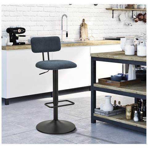 Set 2 Sgabelli Bar Light Navy Blu Con Schienale, Struttura Nera Regolabili In Altezza - Foto 8