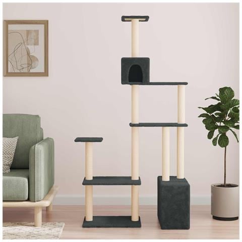 Albero per gatti con pali per graffiare in sisal Grigio Scuro - Foto 2
