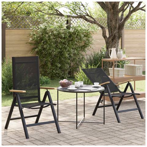 Sedie da giardino reclinabili 2 pcs Nero 58 x 73 x 111,5 cm - Foto 2