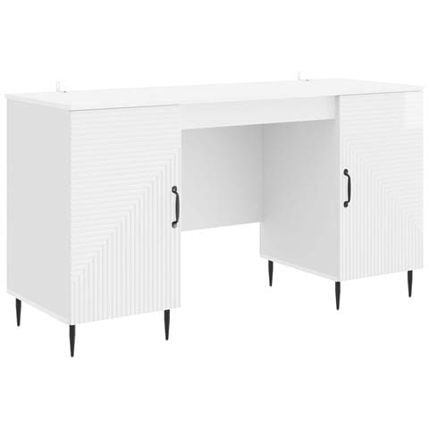 Scrivania Bianco Lucido 142,5 x 50 x 75 cm Legno ingegnerizzato - Foto 1